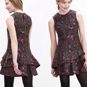 Banana Republic drop waist mini dress olive green ruffled skirt sleeveless NWT